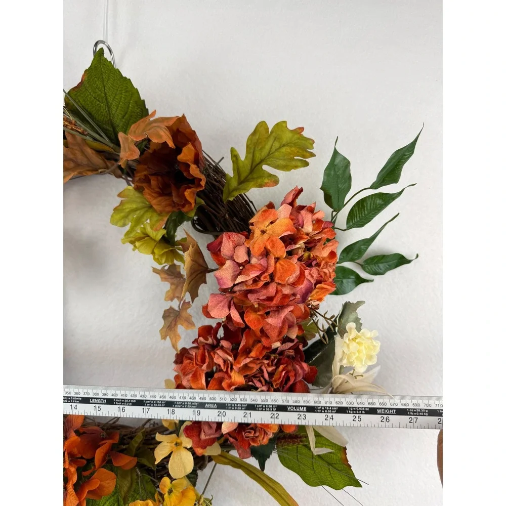 Fall Harvest Grapevine Wreath Orange Rust Floral Autumn Decor 22 Inch